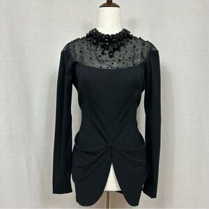 Chloe Vintage Black Women's Blouse with Beaded Neckline